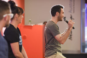 The Roadshow, at 2 Holt Street Press Hall, on 09.08.2018
 
News Bolt team  - News and Slingshot staff in their News Bolt t-shirts


Alexis Soulopoulas Ceo &amp; co-founder Mad Paws

(Daily Telegraph / Flavio Brancaleone)